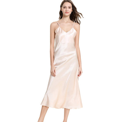 Women's Satin Nightgown Long Slip Sleep Dress Silk V Neck Nightgown