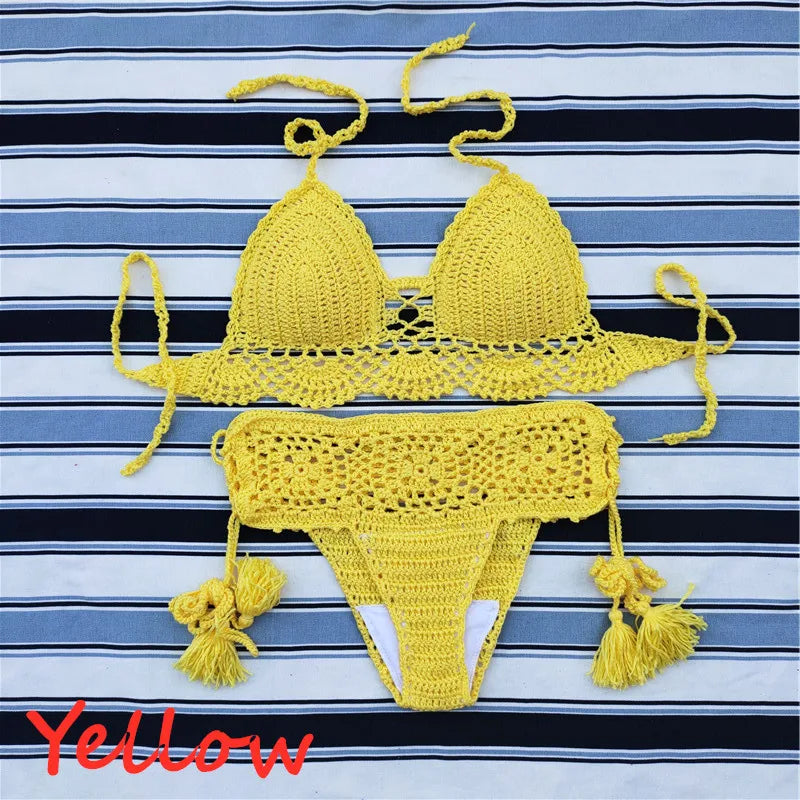 Ensemble de Bikini push-up au Crochet fait à la main, maillot de bain Sexy pour femmes, haut court, maillot de bain de plage