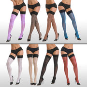 Women's Oil Shine shiny thigh high stockings Sexy ladies Lustre legs Rib Top Opaque