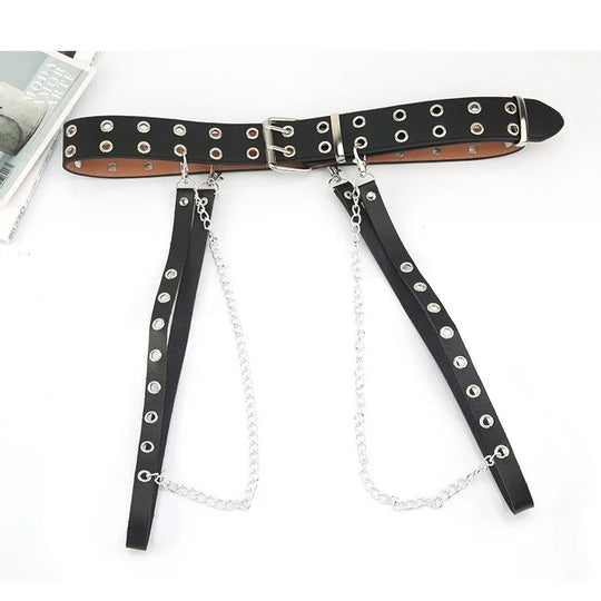 Dark Girl Punk Gothic Style Double-breasted Buttonhole Waist Chain Strap
