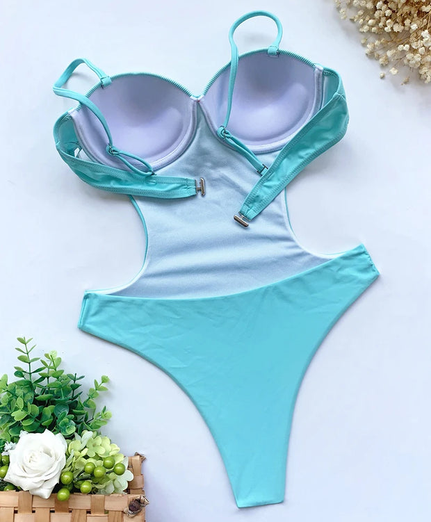 Push Up One Pieces Women Swimsuits Solid Micro Bathing Suit