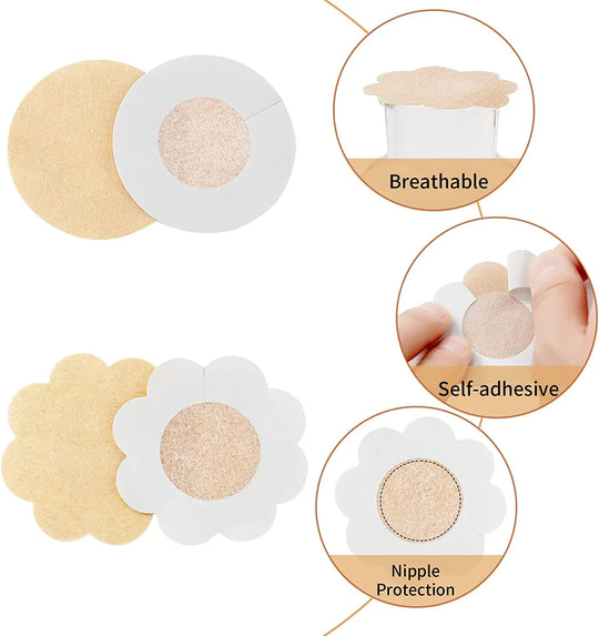10pcs Washable & Reusable Nipple Covers for Braless Comfort & Confidence Round & Flower Shape