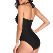 Women Solid Sexy Lace Up One Piece Backless Bathing Swimming Suit