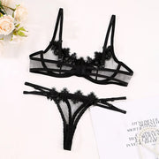 Sexy Lingerie Set For Women Lace Mesh Bow knot Transparent Steel Ring Bra Thong Set Erotic Costumes