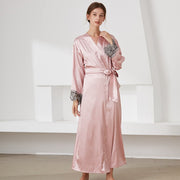 Women Satin Robes With Lace Cut Sleeve Luxury Female Nightwear Robe