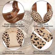 2PCS/Set Sexy Leopard Print V-neck Women Bra Briefs Elastic Waist Belt Seamless Underwear