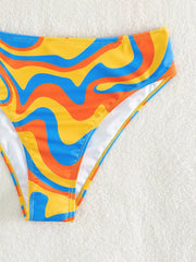 Women's Sexy Printed Wave Designer Halter Cross High Waist Two Piece Swimsuit