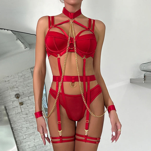 Sexy Lingerie Set Chain Flirting Bandage Bra Suit Cut Out Women Lingerie Sets