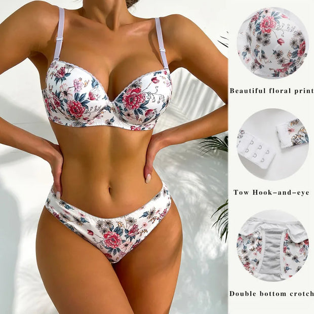 Sexy Set for Lady Pretty Printed Brassiere Push-Up Bra with Steel Ring Fashion