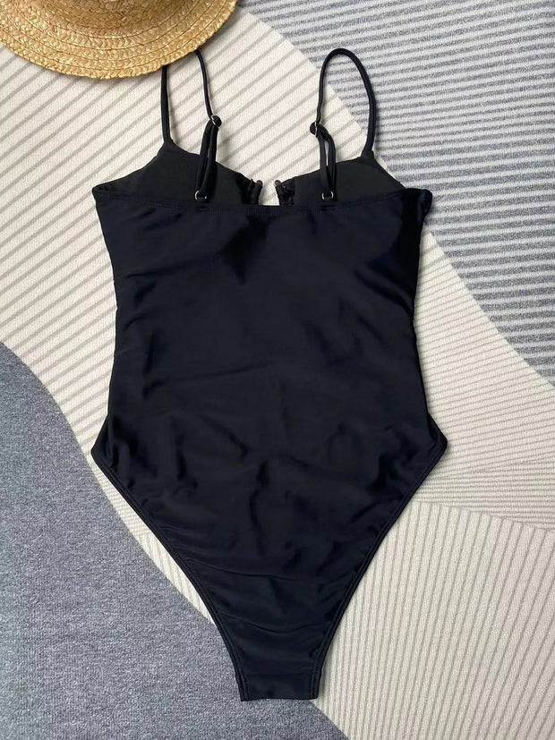 Push Up Women One Piece Hollow Out Monoline Black Swimming Suit