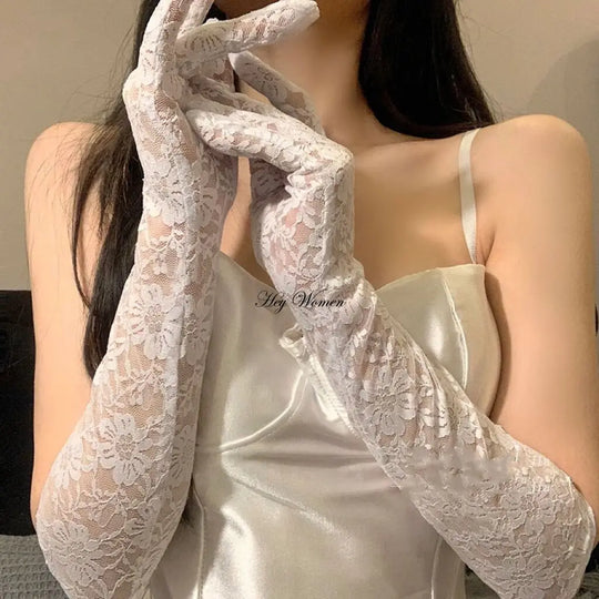 Lolita Lace Gloves with Mesh Flowers Fingerless & With Finger