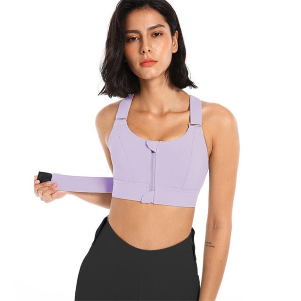 Women Sports Bra Pantyhose Crop Top Yoga Vest Front Zipper Adjustable Strap Shockproof