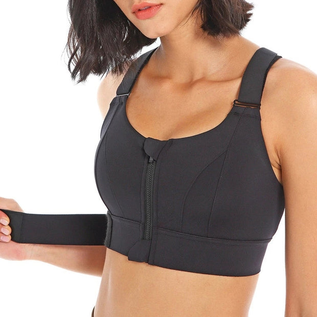 Women Sports Bra Pantyhose Crop Top Yoga Vest Front Zipper Adjustable Strap Shockproof