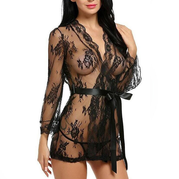 Exotic Embroidery Sexy Lace See-Through Mesh Sleepwear