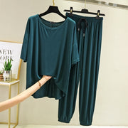 Loose Capri Pants 2Pcs Set Tracksuit Summer Modal Home Suits Pajamas Sleepwear Set