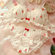 Strawberry Cute Japanese Milk Silk Bra & Panties Set Wirefree Soft Lolita Bra and Panty Set