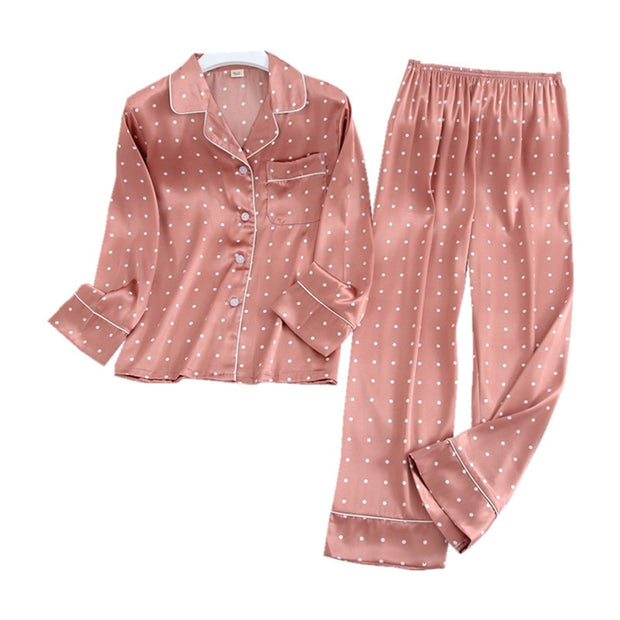 Ice Silk Long Sleeve Trousers Suit Printing Fashion Pajamas Set