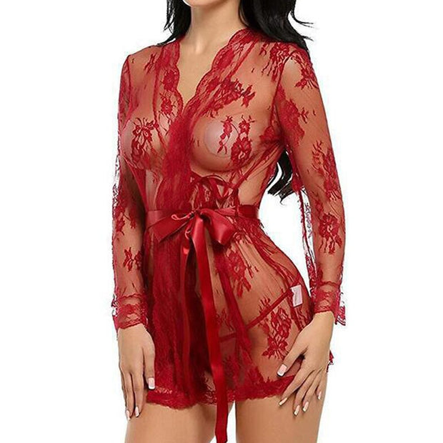 Exotic Embroidery Sexy Lace See-Through Mesh Sleepwear