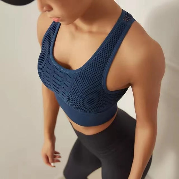 Women Breathable Seamless Sexy Mesh Active Sports Bra