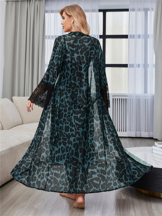 Ensemble de peignoir sexy Robe en maille à imprimé léopard Robe de nuit longue