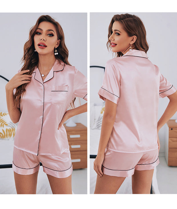 Women's Silk Satin Pajamas Set Short Sleeve Two-piece Pj Sets Sleepwear Loungewear