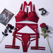 4Pcs Intimate Goods Halter Bra with Bow Seductive Exotic Sexy Lingerie Set