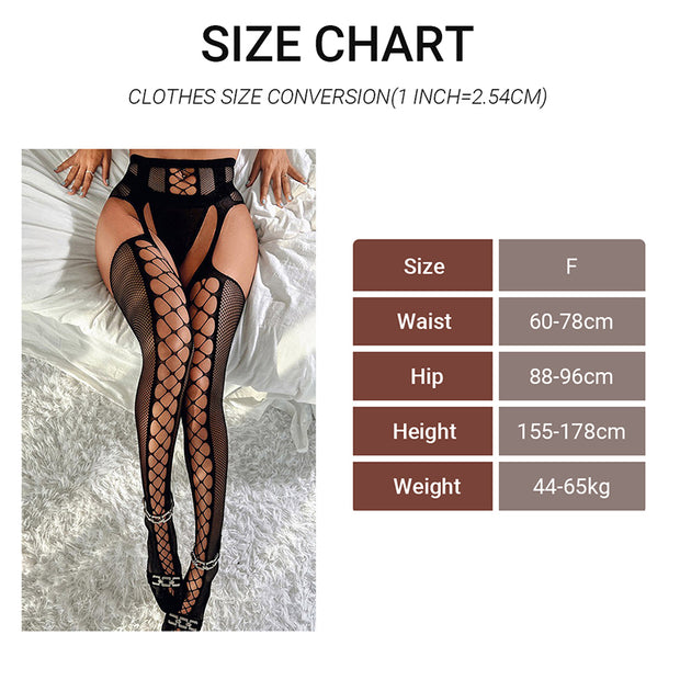 Women Sexy Fishnet Stockings Mesh Tights Pantyhose Underwear Hollow Lace Open-Crotch Mesh Stockings
