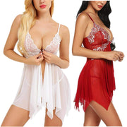 Women Sexy Night Dress Erotic Lingerie Front Closure  Transparent Lace Underwear Floral Nightie