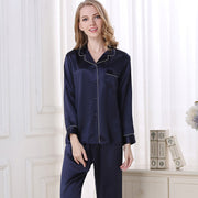 Women Silk Satin Pajamas Set 2Pcs Set Solid Color Loose Casual Sleepwear Plus Size