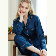 Women Silk Satin Pajamas Set 2Pcs Set Solid Color Loose Casual Sleepwear Plus Size